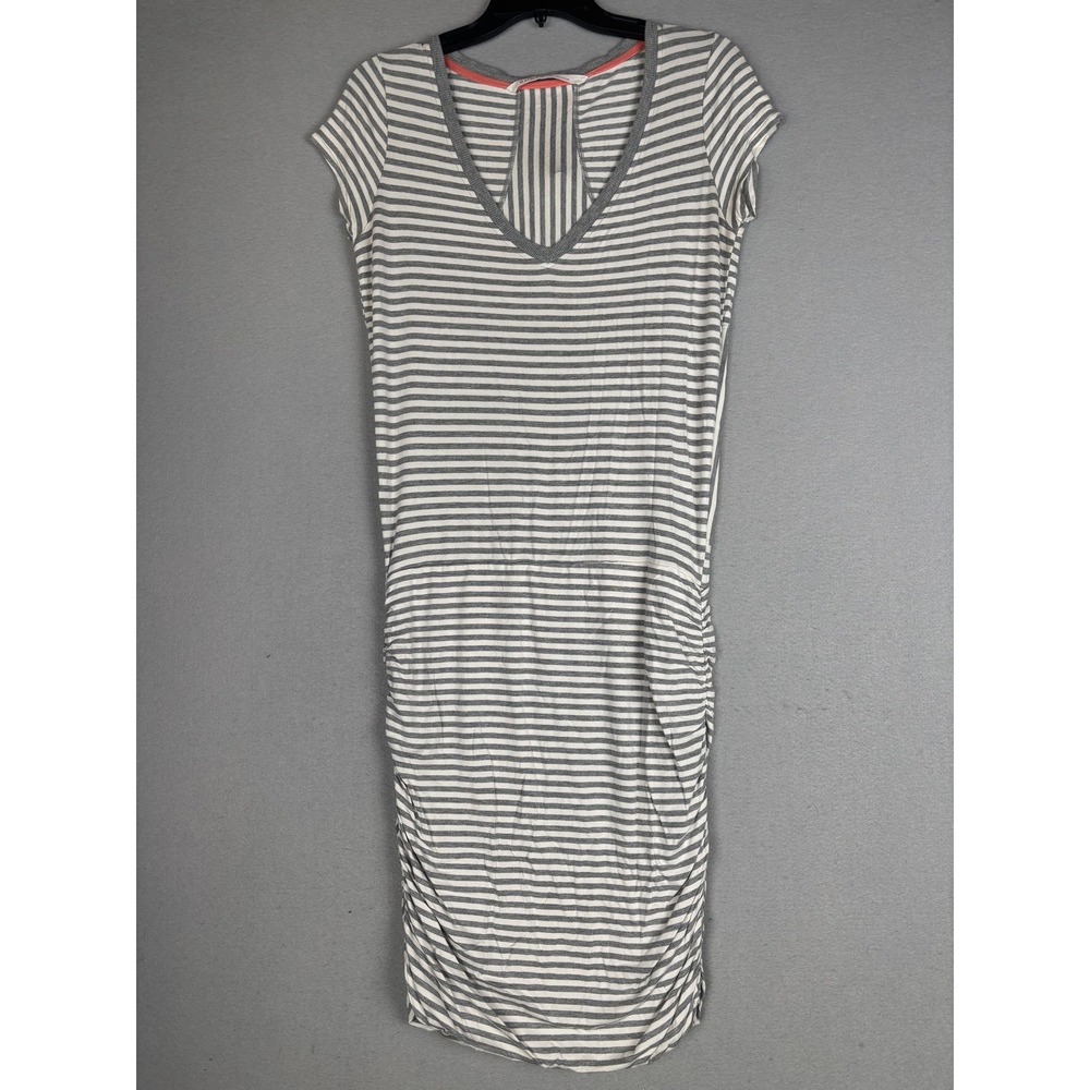 Athleta Dress Womens Small Gray Stripe Ruched Bodycon Knee Length Casual T Shirt - Picture 1 of 11